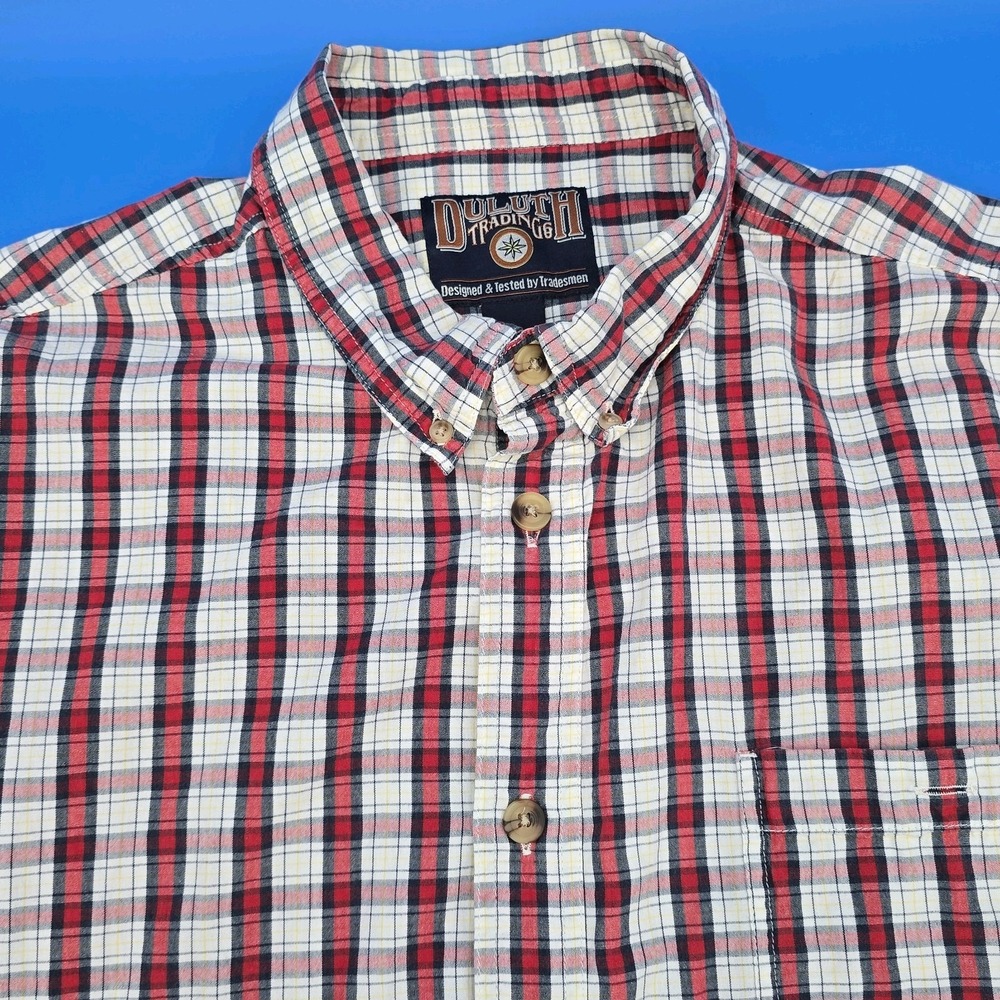 Duluth Trading Co S/S 100% Cotton Plaid‎ Button Up Shirt Men's 3XL Blue/Red